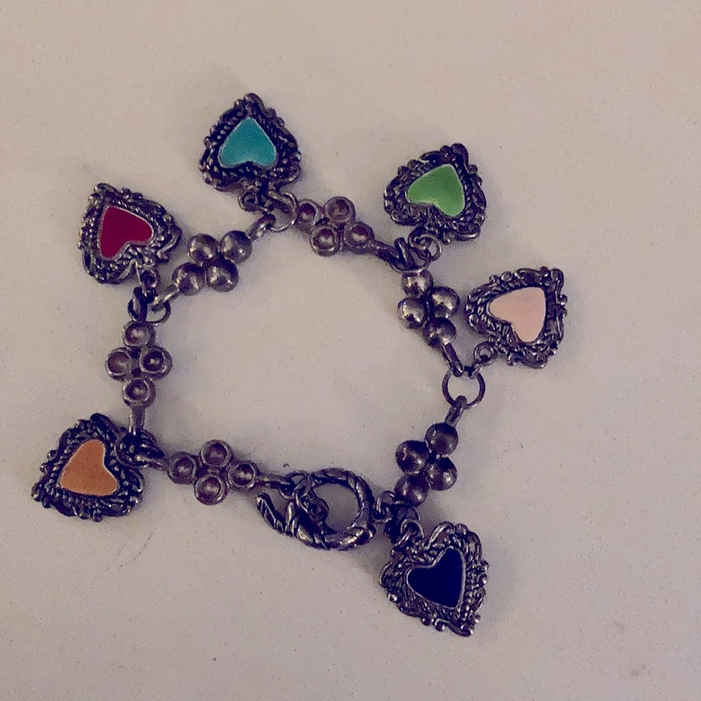 Heavy silver heart charm bracelet